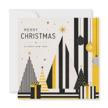 Tarjeta de Navidad Moderna Amarilla Negra y Blanca