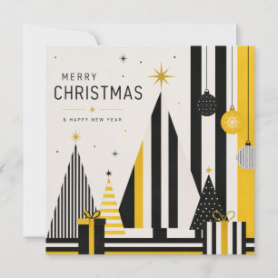 Tarjeta de Navidad Moderna Amarilla Negra y Blanca