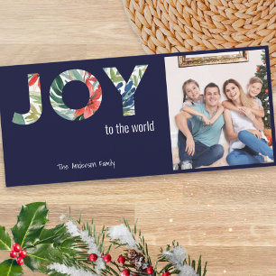 Tarjeta de Navidad moderna con 1 foto: Alegría al 