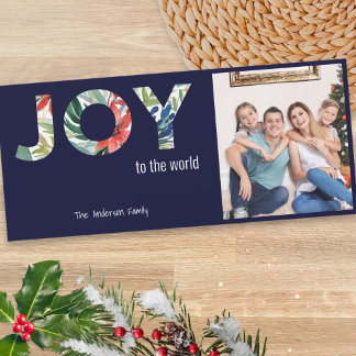 Tarjeta de Navidad moderna con 1 foto: Alegría al