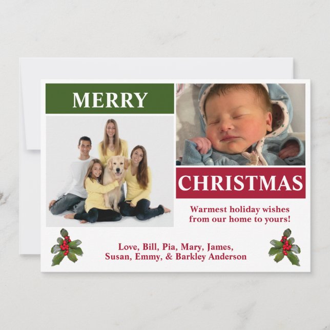 Tarjeta de Navidad moderna con 2 fotos en blanco,  (Anverso)