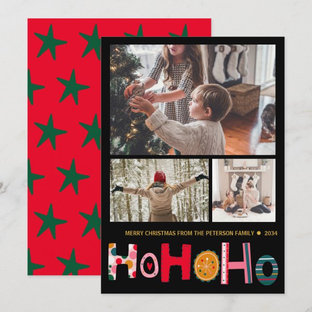 Tarjeta de Navidad moderna con 3 fotos (Anverso / Reverso)