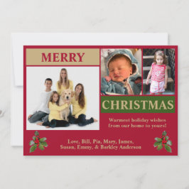 Tarjeta de Navidad moderna con 3 fotos en rojo, do