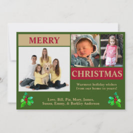Tarjeta de Navidad moderna con 3 fotos en verde, r