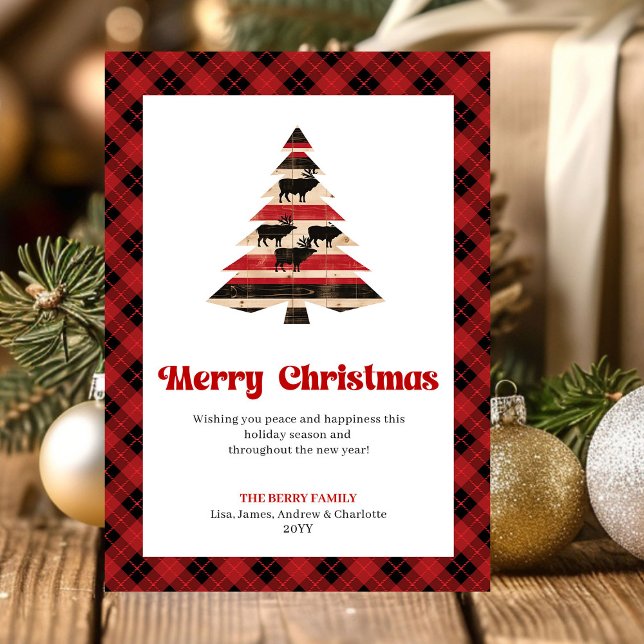 Tarjeta de Navidad moderna con árbol en cuadros de (Modern Buffalo Check Tree Christmas Greeting)