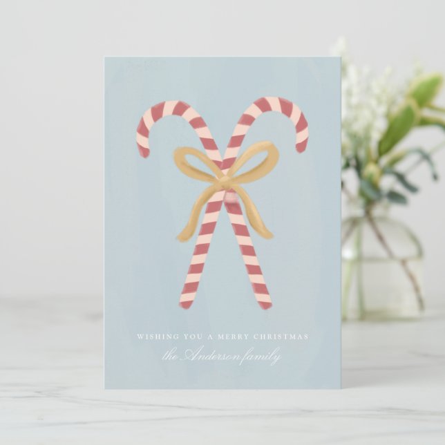 Tarjeta de Navidad moderna con bastón de caramelo (Anverso de pie)