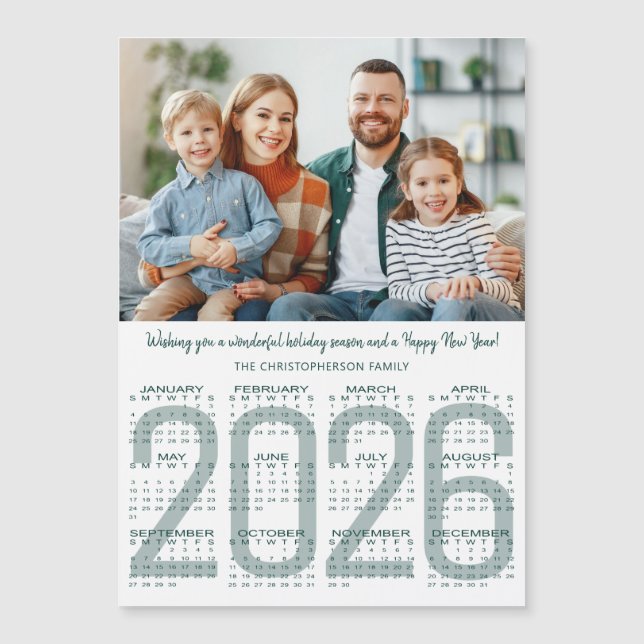 Tarjeta de Navidad moderna con calendario 2026 de  (Anverso)