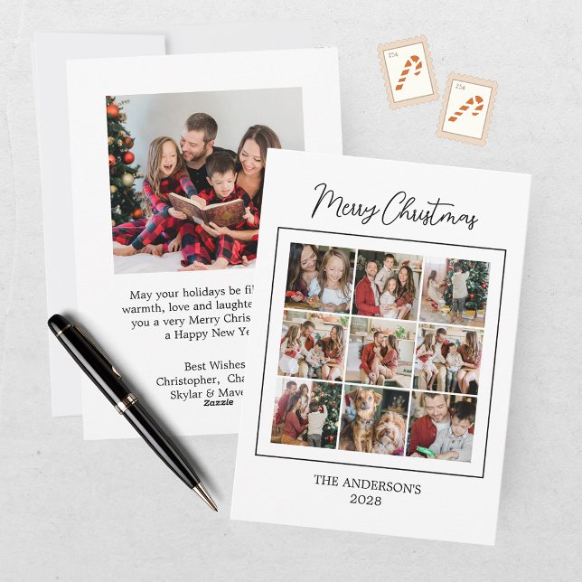 Tarjeta de Navidad moderna con collage de 10 fotos (Subido por el creador)