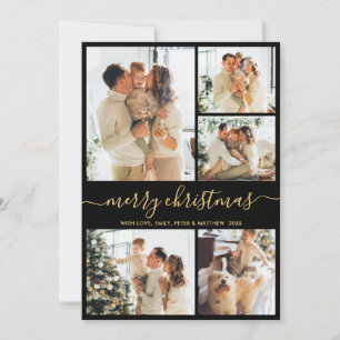 Tarjeta de Navidad moderna con collage de 5 fotos