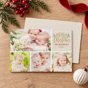 Tarjeta de Navidad moderna con collage de fotos