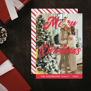 Tarjeta de Navidad moderna con foto de bastón de c