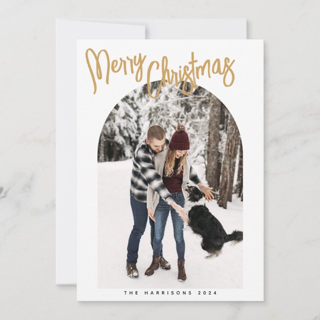 Tarjeta de Navidad moderna con foto de vacaciones (Anverso)
