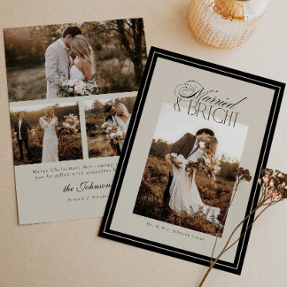 Tarjeta de Navidad Moderna con Fotos de Boda Casad