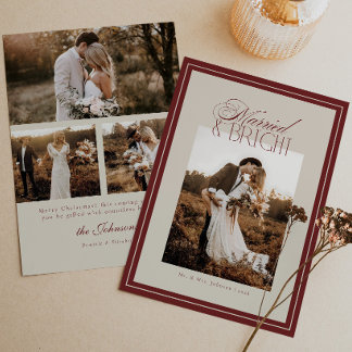 Tarjeta de Navidad Moderna con Fotos de Boda Casad