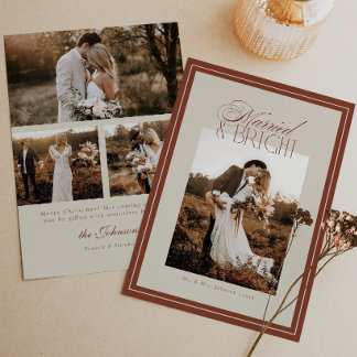 Tarjeta de Navidad Moderna con Fotos de Boda Casad