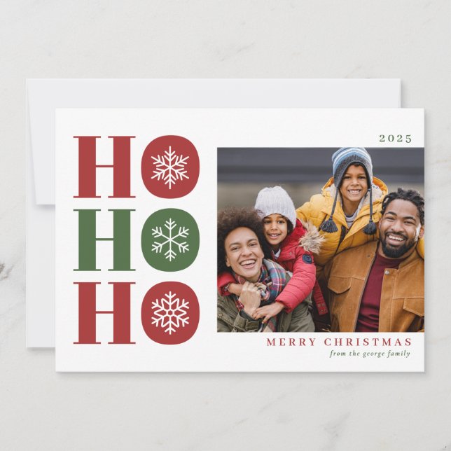 Tarjeta de Navidad moderna con 'Ho Ho Ho' (Anverso)