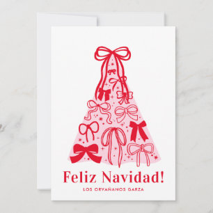 Tarjeta de Navidad moderna con lazo rojo rosa