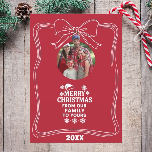 Tarjeta de Navidad moderna con lazo rojo y blanco (Subido por el creador)