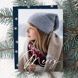 Tarjeta de Navidad Moderna con Letra Merry Navy