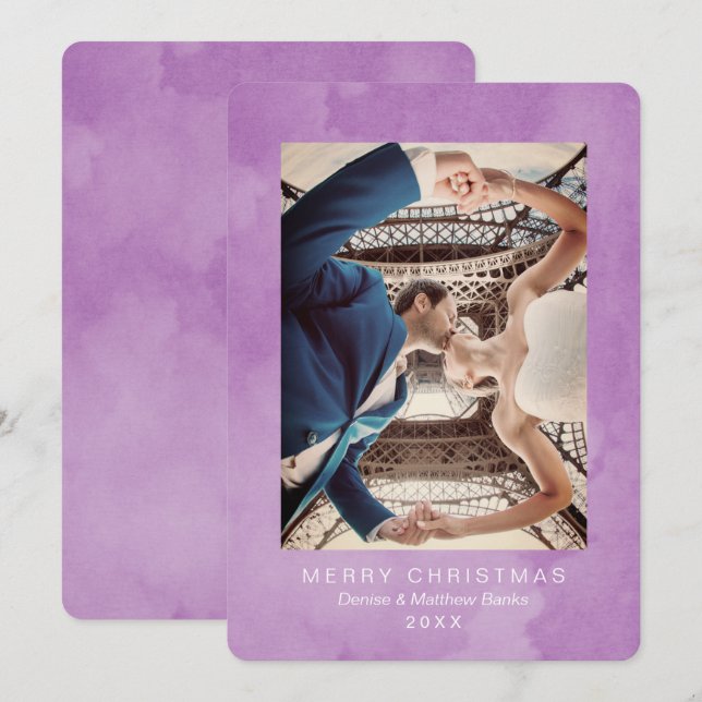 Tarjeta de Navidad moderna con pétalo de crocus en (Anverso / Reverso)