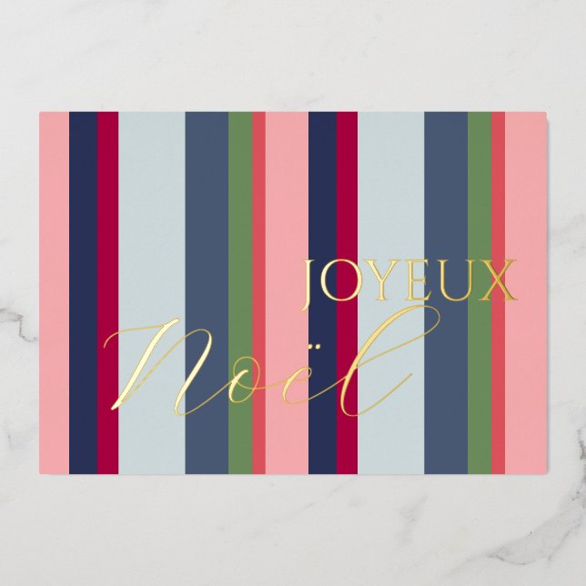 Tarjeta de Navidad moderna con rayas "Joyeux Noël" (Anverso)