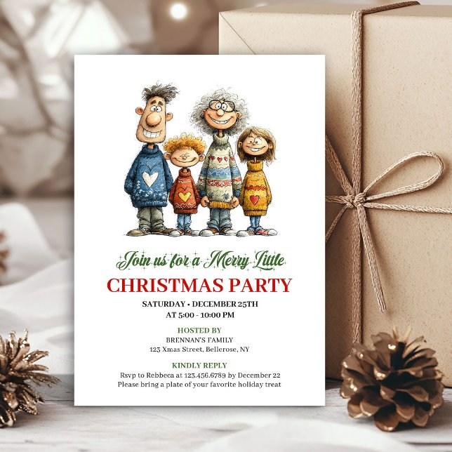 Tarjeta de Navidad moderna de dibujos animados de  (Whimsical Family Cartoon Modern Christmas Card)