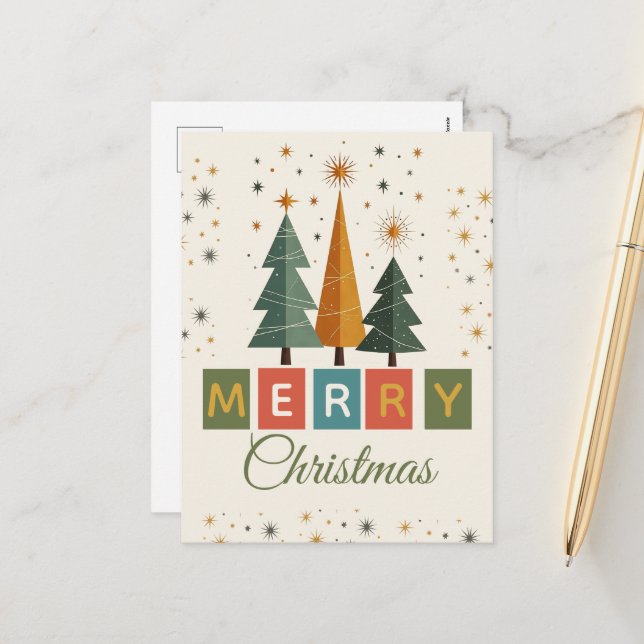 Tarjeta de Navidad Moderna de Mitad de Siglo (Anverso/Reverso In Situ)