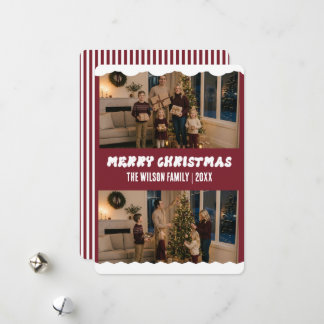 Tarjeta de Navidad moderna en color granate con do