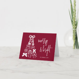 Tarjeta de Navidad moderna en rojo borgoña con laz