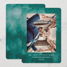 Tarjeta de Navidad moderna en verde quetzal acuare