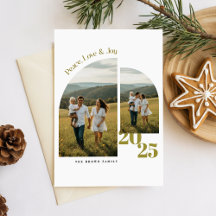 Tarjeta de Navidad moderna para familia con dos fo