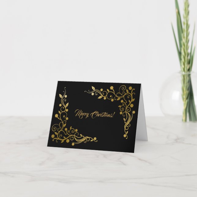 Tarjeta de Navidad moderna profesional negra y dor (Anverso)