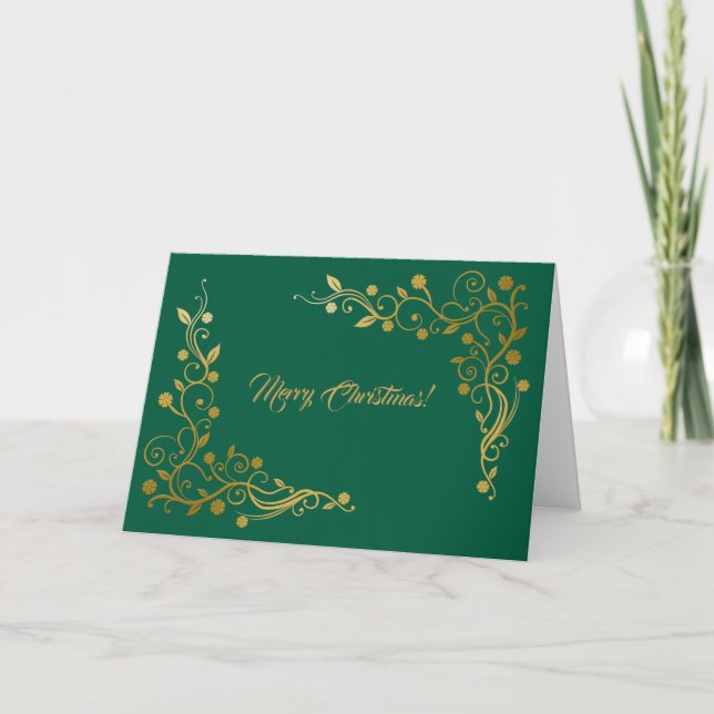 Tarjeta de Navidad moderna profesional verde y dor (Anverso)