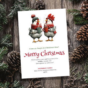 Tarjeta de Navidad moderna y caprichosa con gallin
