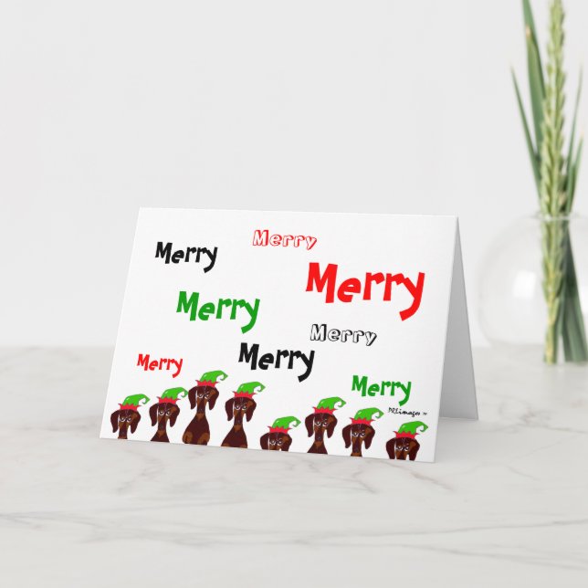 Tarjeta de Navidad muchos feliz de los Dachshunds (Anverso)