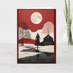 Tarjeta de Navidad Mujer Luna Llena Arte Popular R