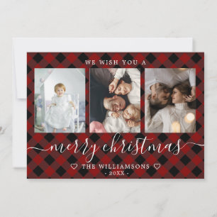 Tarjeta de Navidad multifoto de cuadros rojos