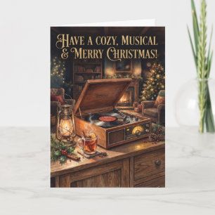 Tarjeta de Navidad Musical con Tocadiscos Antiguo