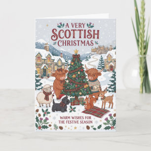 Tarjeta de Navidad muy escocesa de vaca de las Hig