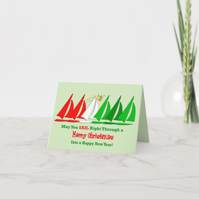 Tarjeta de Navidad Náutica con Barcos de Vela (Anverso)