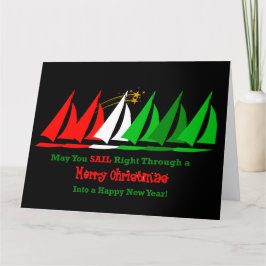 Tarjeta de Navidad náutica negra con veleros