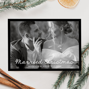 Tarjeta de Navidad Negra con Letra Cursiva Elegant