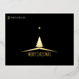 Tarjeta de Navidad Negra de Oro con Árbol Minimali