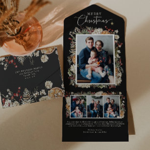 Tarjeta de Navidad negra plegable en tres