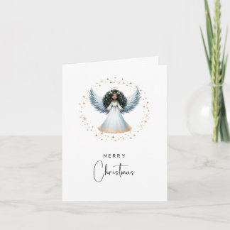 Tarjeta de Navidad negra plegada no foto Ángel