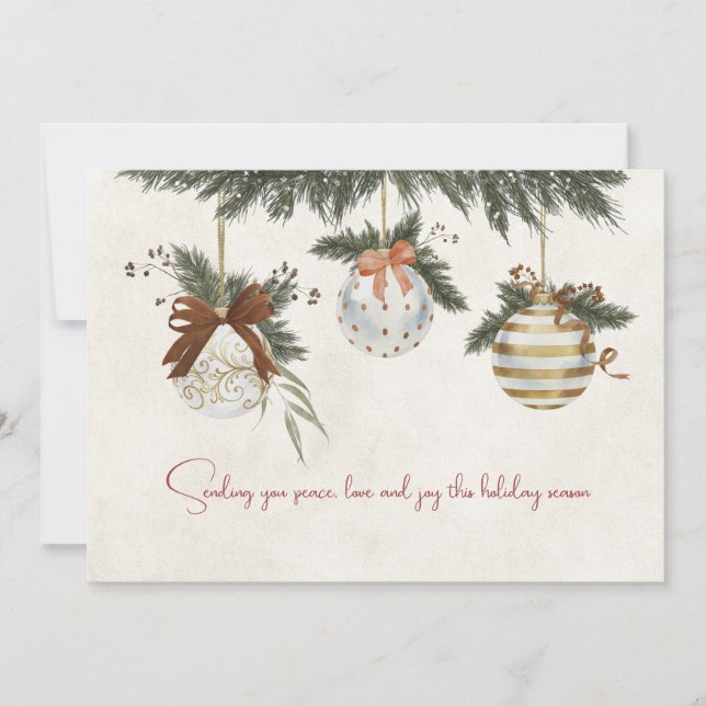 Tarjeta de Navidad Neutral con Adornos (Anverso)