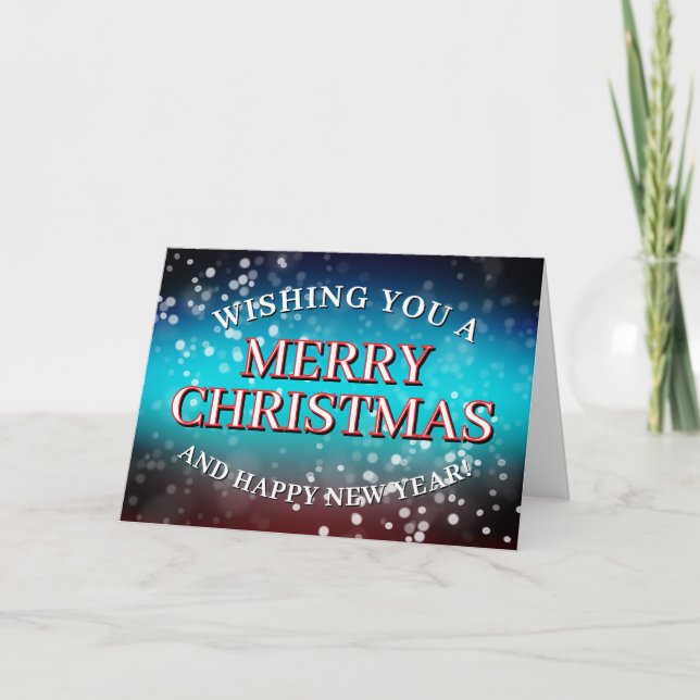 Tarjeta de Navidad nevada azul y roja (Anverso)