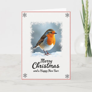 Tarjeta de Navidad nevada con pájaro rojo