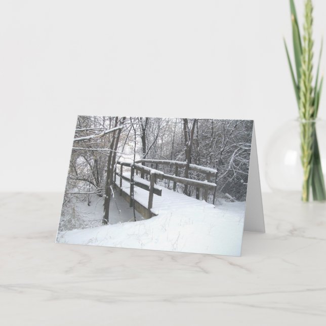 Tarjeta de Navidad nevada del puente del invierno (Anverso)