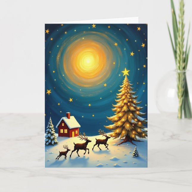 Tarjeta de Navidad Noche Estrellada (Anverso)
